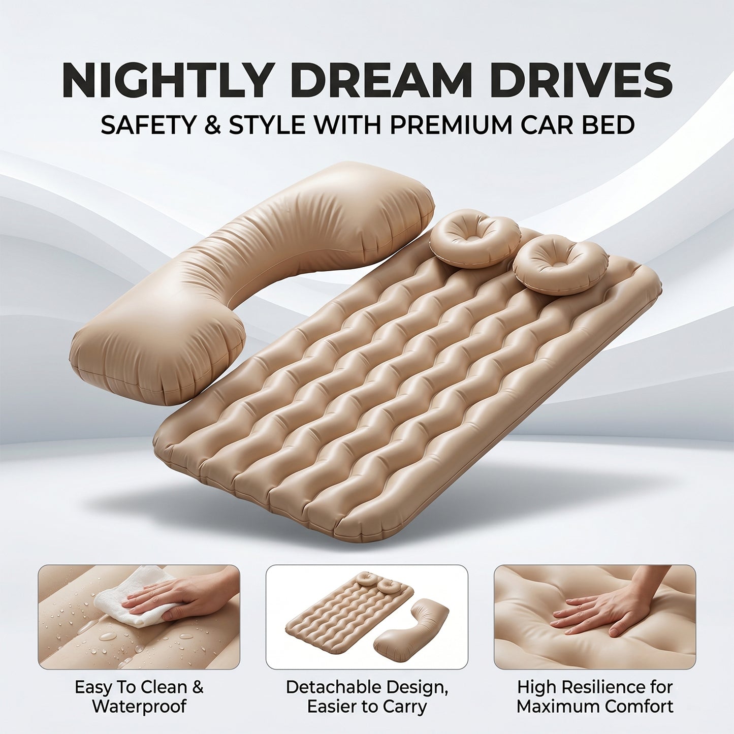 Car Inflatable Mattress Set with Pump & Pillows - 1 Set for Travel Comfort - Happy Price - Image 3