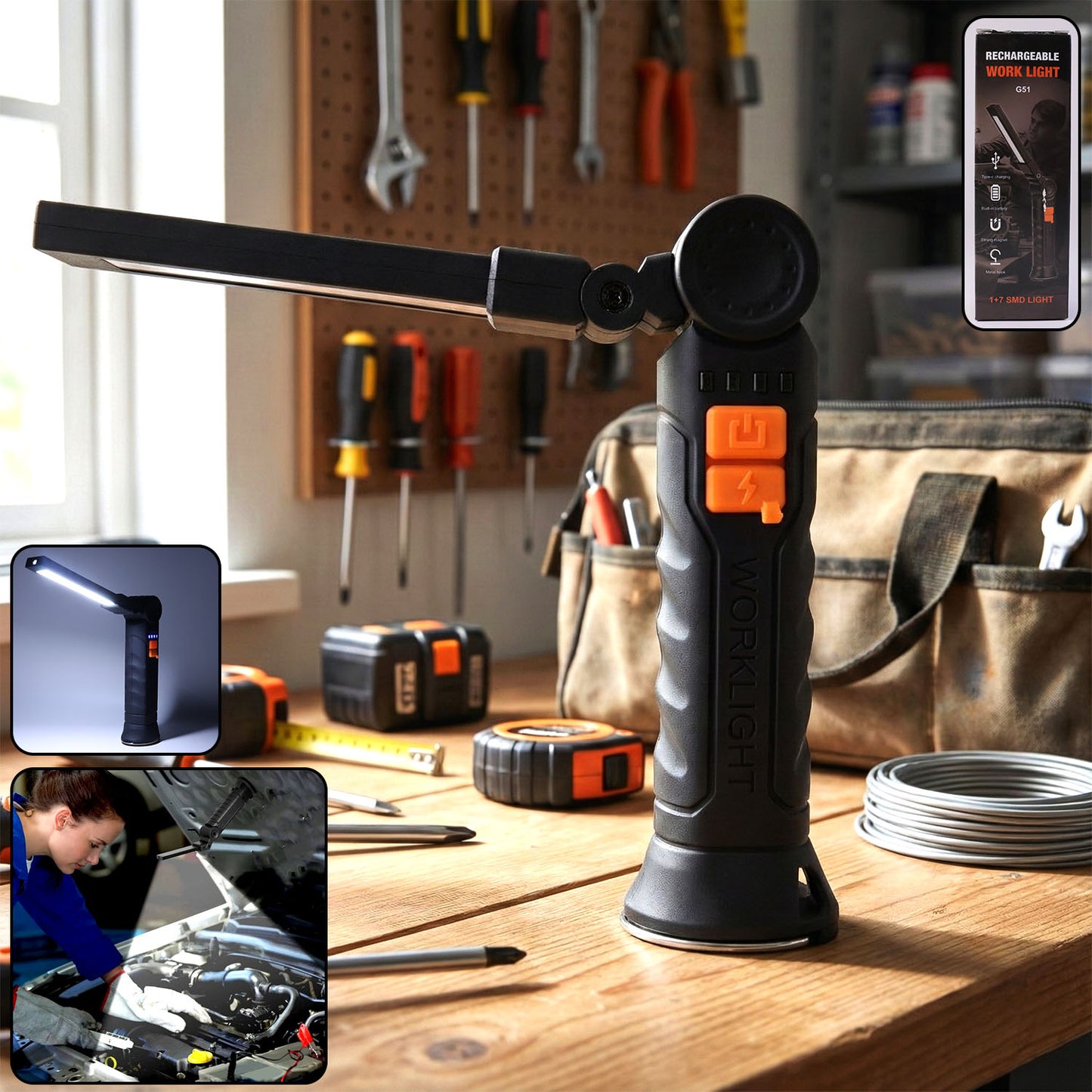 Compact Rechargeable LED Work Light with Flexible Arm & Magnetic Base - Happy Price - Image 2