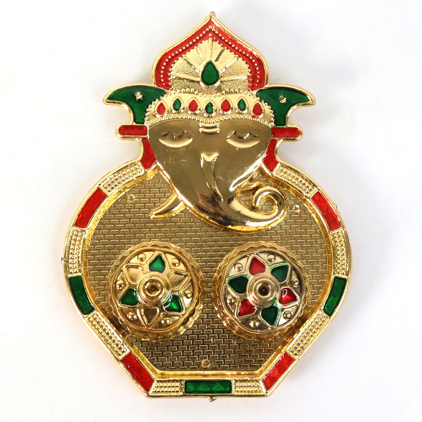 Ganesh Design Kumkum Box - 1 Pc Golden Finish with Stone Work - Happy Price - Image 5