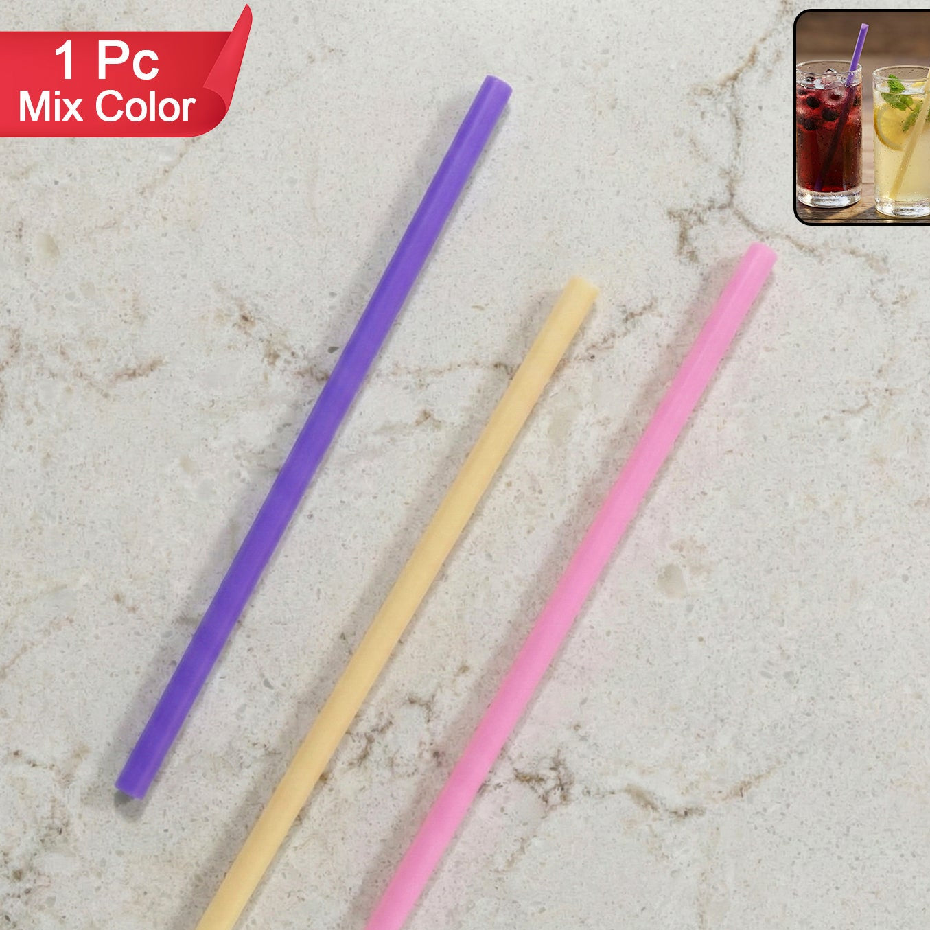 Reusable Drinking Straw for Cold Drinks - 1 Piece, Assorted Colours - Happy Price - Image 1