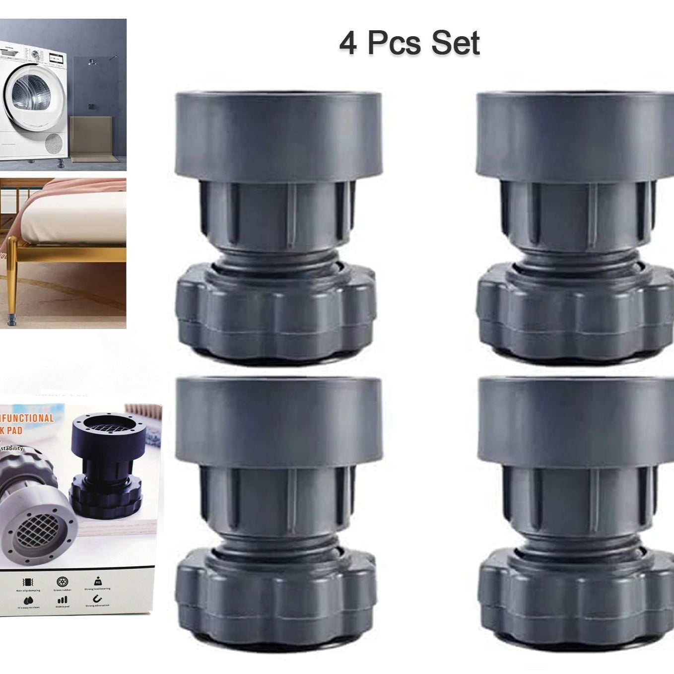 Plastic Washing Machine Vibration Feet Pad Adjustable Highly Non-slip Support Anti Vibration Pads Walk Pads Shock Absorber Noise Cancelling Furniture Lifting Base (4 Pcs Set) - Happy Price - Image 1