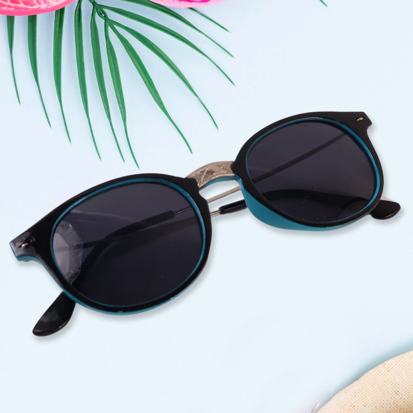 Sky Blue Uv Protected Round Sunglasses Classic Sunglasses For Men  Women Lightweight - Happy Price - Image 3