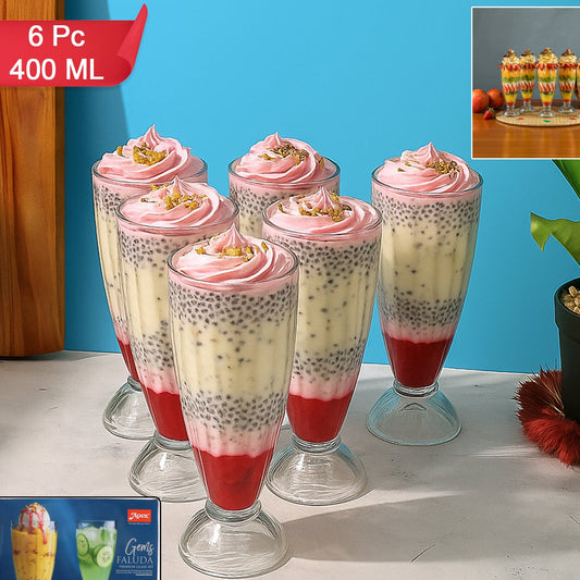 Apex Premium Dessert Glasses Set of 6, 400ml Capacity for Falooda & Shakes - Happy Price - Image 1