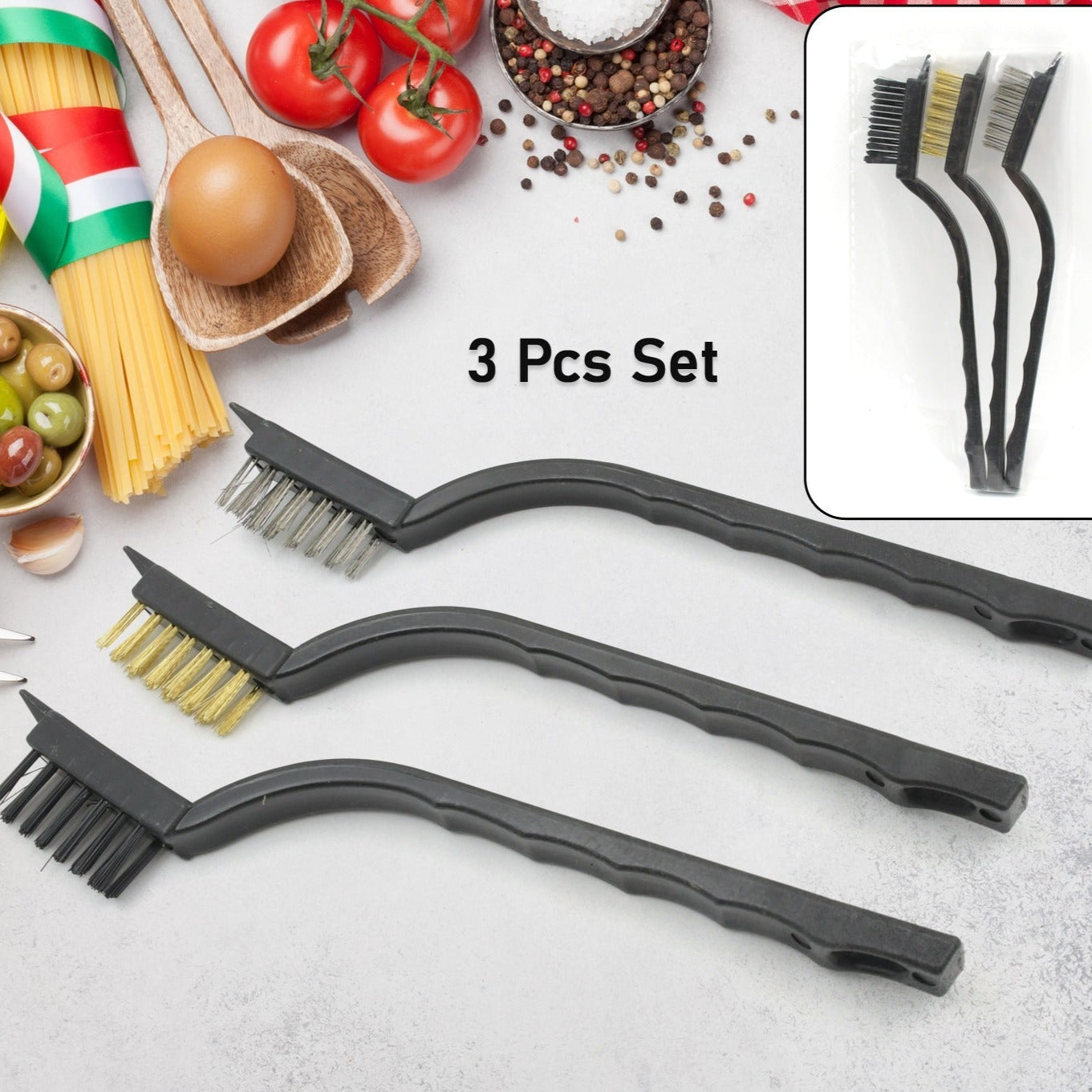 Mini Wire Brush Set Brass Nylon Stainless Steel Bristles Household Cleaning Brush For Gas Stove Smoke Machine Tool Burner Tiles Tap Rust Removal Welding Slag Dirt  Paint Scrubbing (3 Pcs Set) - Happy Price - Image 1