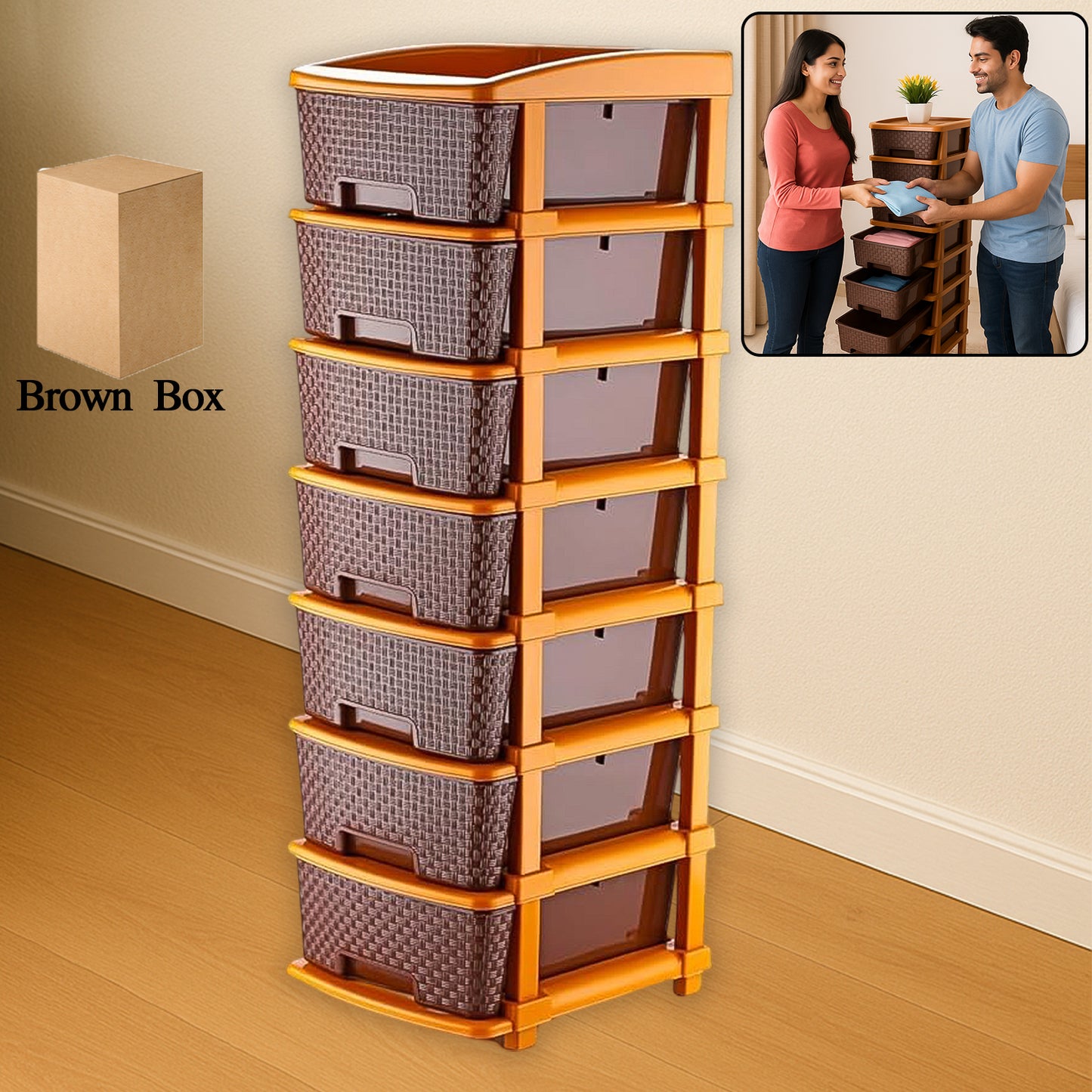 7-Layer Plastic Drawer Organizer Cabinet with Woven Texture - Stackable Storage Unit - Happy Price - Image 2
