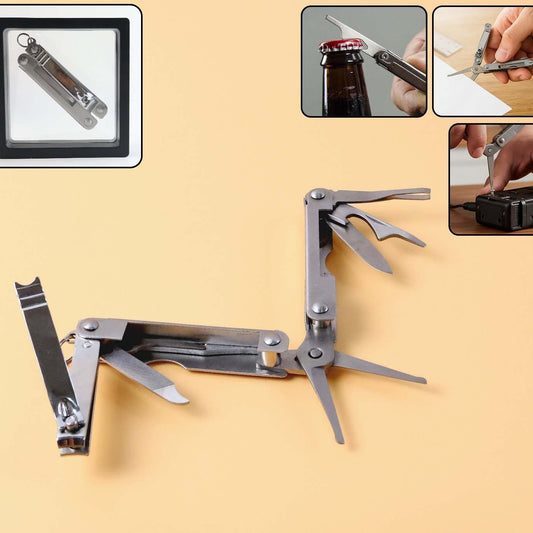 Stainless Steel 8-in-1 Pocket Multi-Tool Kit with Nail Clipper, Knife, Scissors, Screwdriver, File & Bottle Opener - Happy Price - Image 1