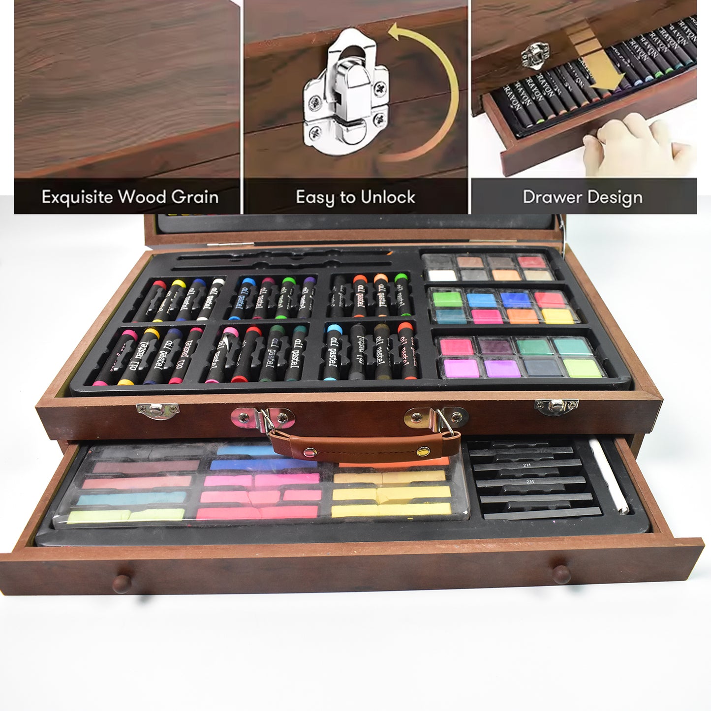 112 Pcs Art Supplies Drawing & Painting Kit with Wooden Case - Happy Price - Image 3