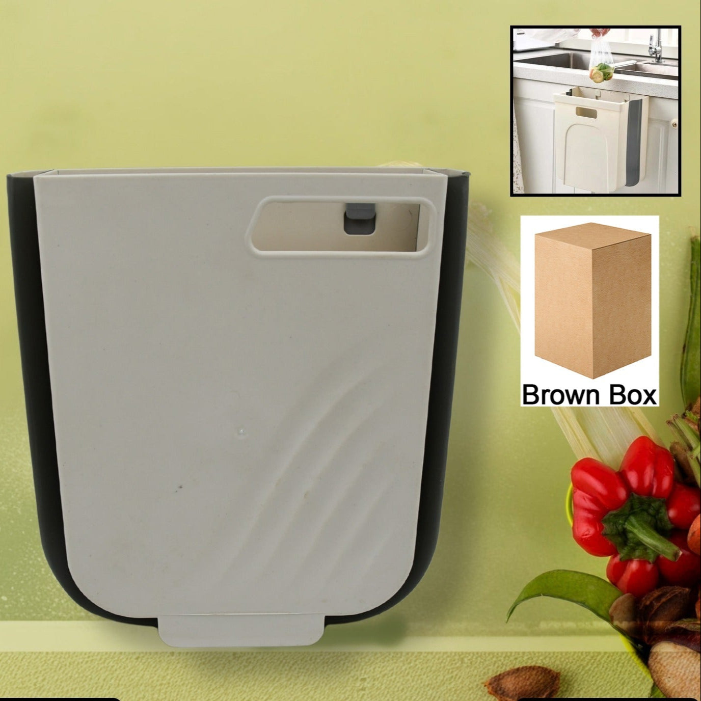 Hanging Trash Can For Kitchen Cabinet Door Small Collapsible Foldable Waste Bins Hanging Trash Holder For Bathroom Bedroom Office Car Portable - Happy Price - Image 1