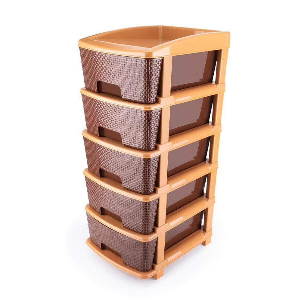 5tier Plastic Modular Drawer System For Multiple Use (Brown Colour) - Happy Price - Image 7