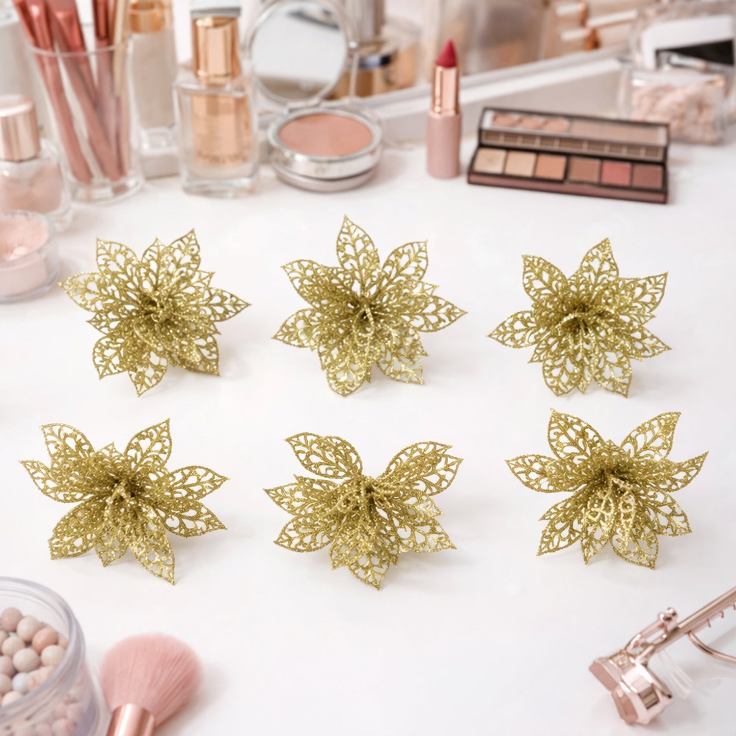 Glitter Flower Hair Clips - 6 Pc Mix Color Set for Women & Girls - Happy Price - Image 3
