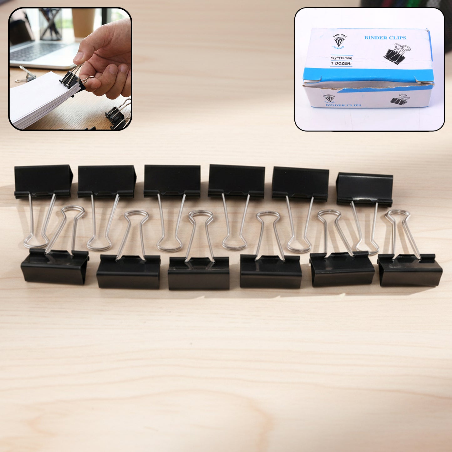 Black Metal Binder Clips - 15 MM, Pack of 12 - Happy Price - Image 2