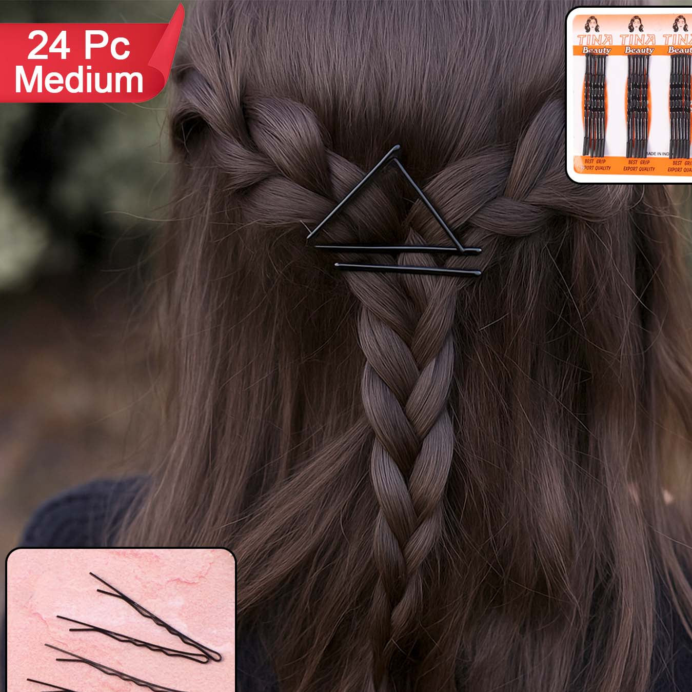 Medium Black Bobby Pins for Hair - 24 Pc Set - Happy Price - Image 1