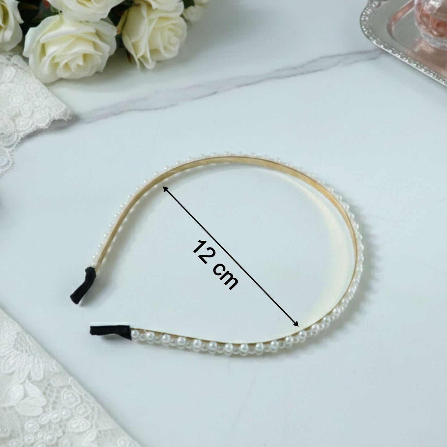 Elegant Pearl Beaded Slim Golden Metal Hair Band for Women - 1 Pc - Happy Price - Image 5