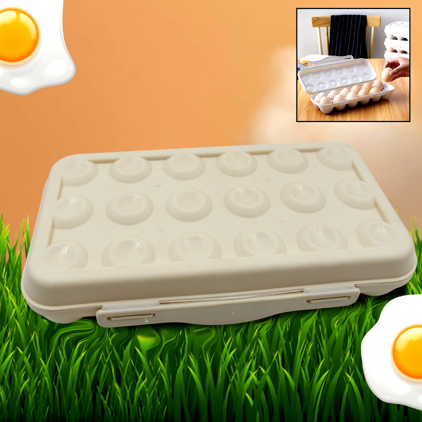 18 Grid Egg Holder Storage Shock-proof Egg Container With Buckle Egg Carrier Egg Tray Egg Shelter Effective Full Seal Egg House Use For Fridge Camping Kitchen - Happy Price - Image 2