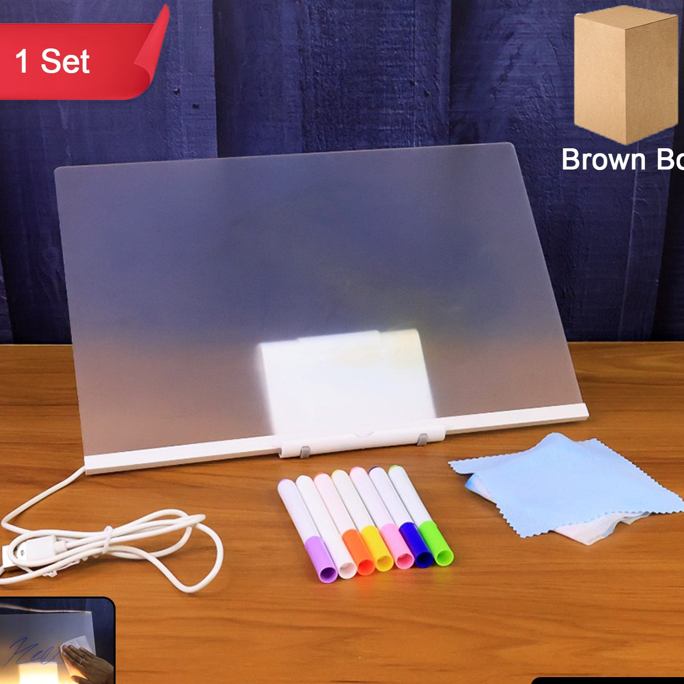 LED Illuminated Writing Board Set with Neon Markers & Stand - Reusable Message Board - Happy Price - Image 1