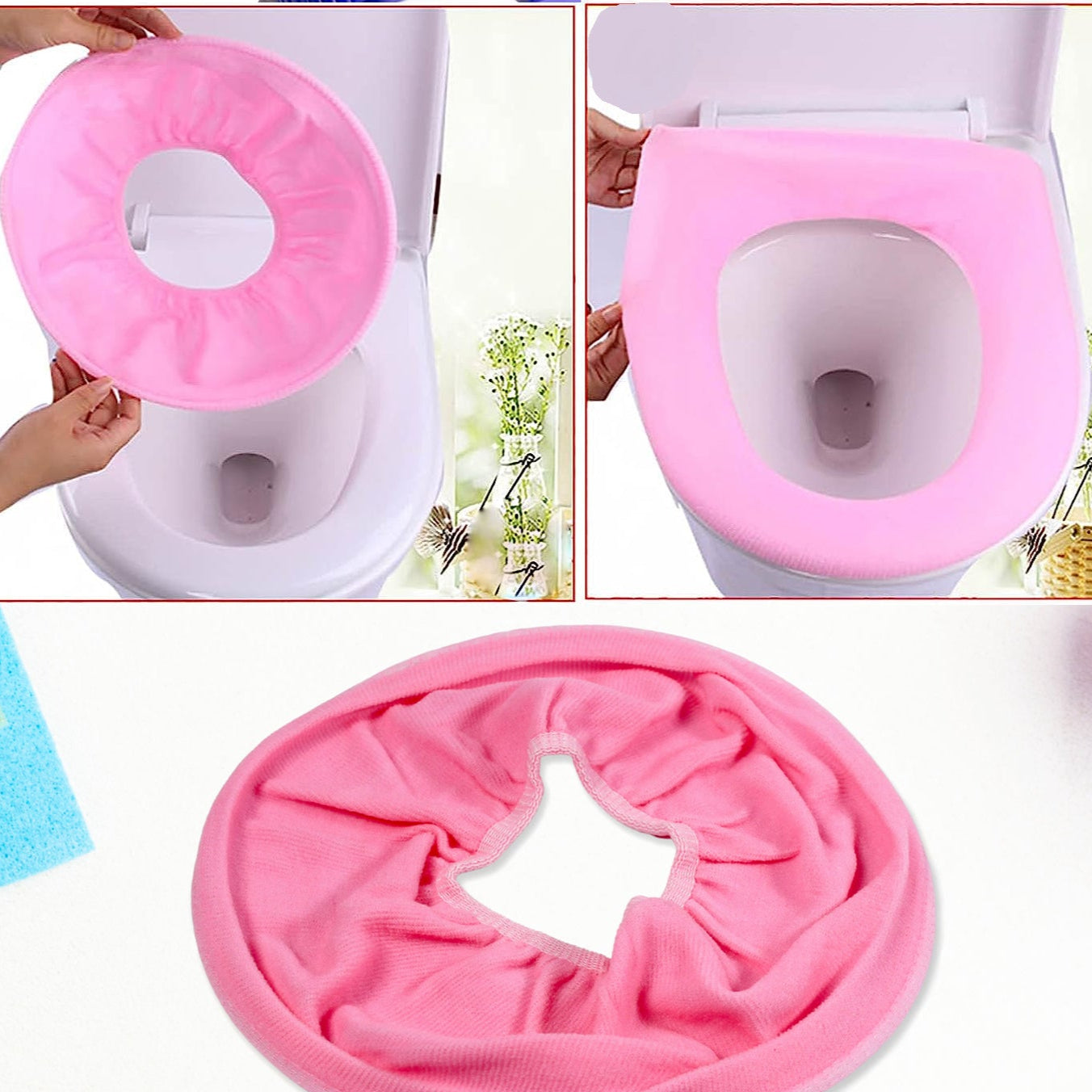 4768 Bathroom Soft Thicker Warmer Stretchable Washable Cloth Toilet Seat Cover Pads (1pc) - Happy Price - Image 1