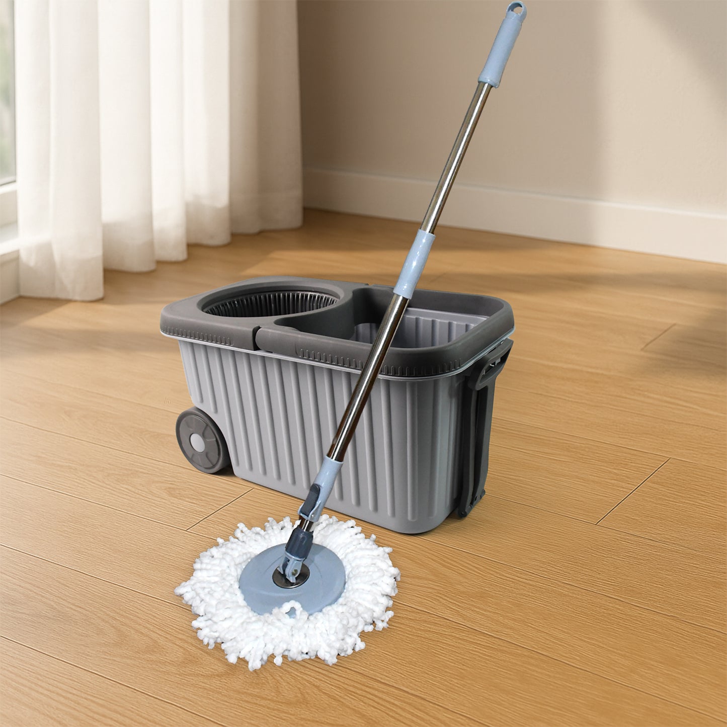 Apex Magic Spin Mop Cleaning Set With Dual Chamber Bucket  Wheels - Happy Price - Image 3