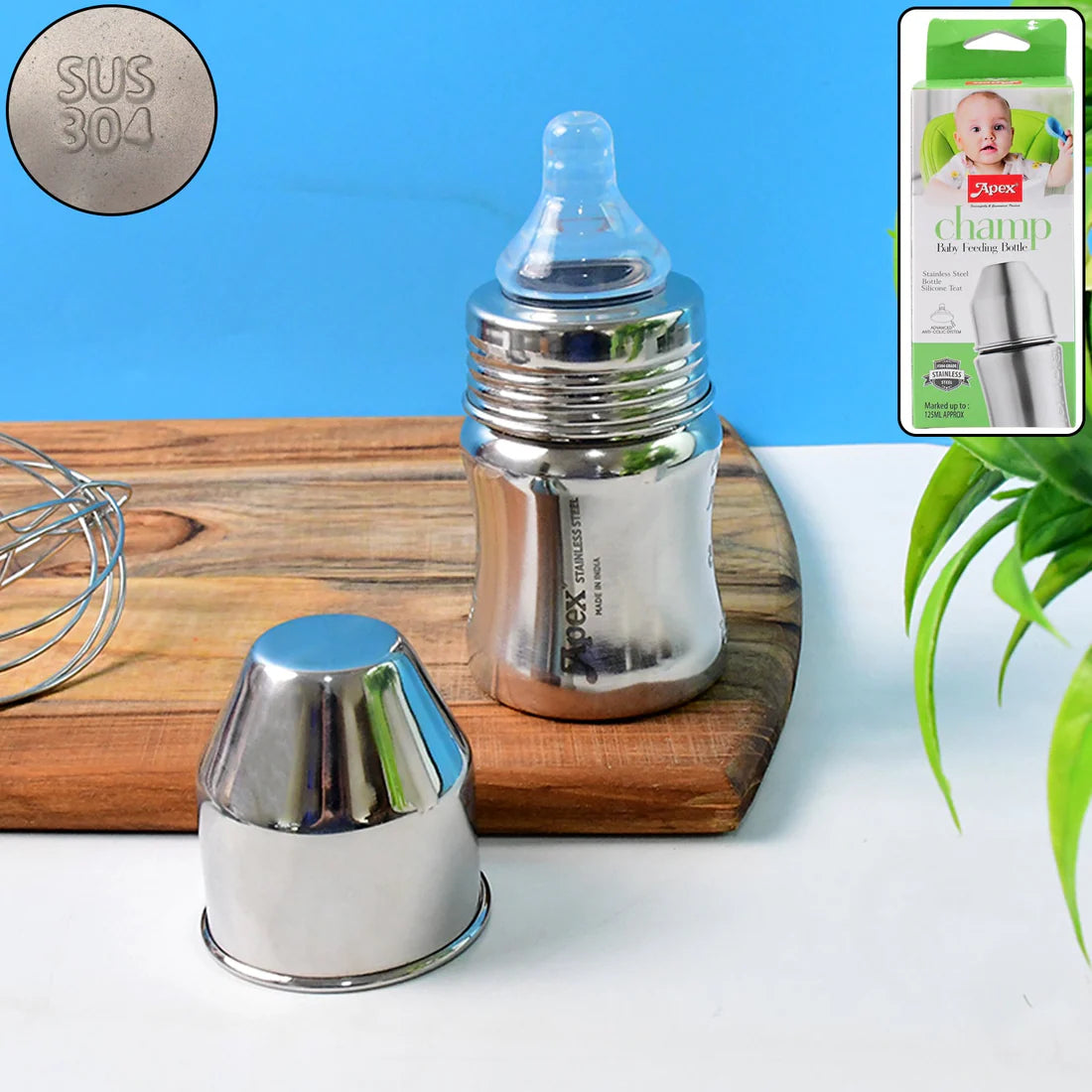 Apex Stainless Steel Baby Feeding Bottle - 125 ML, 1 Piece - Happy Price - Image 2