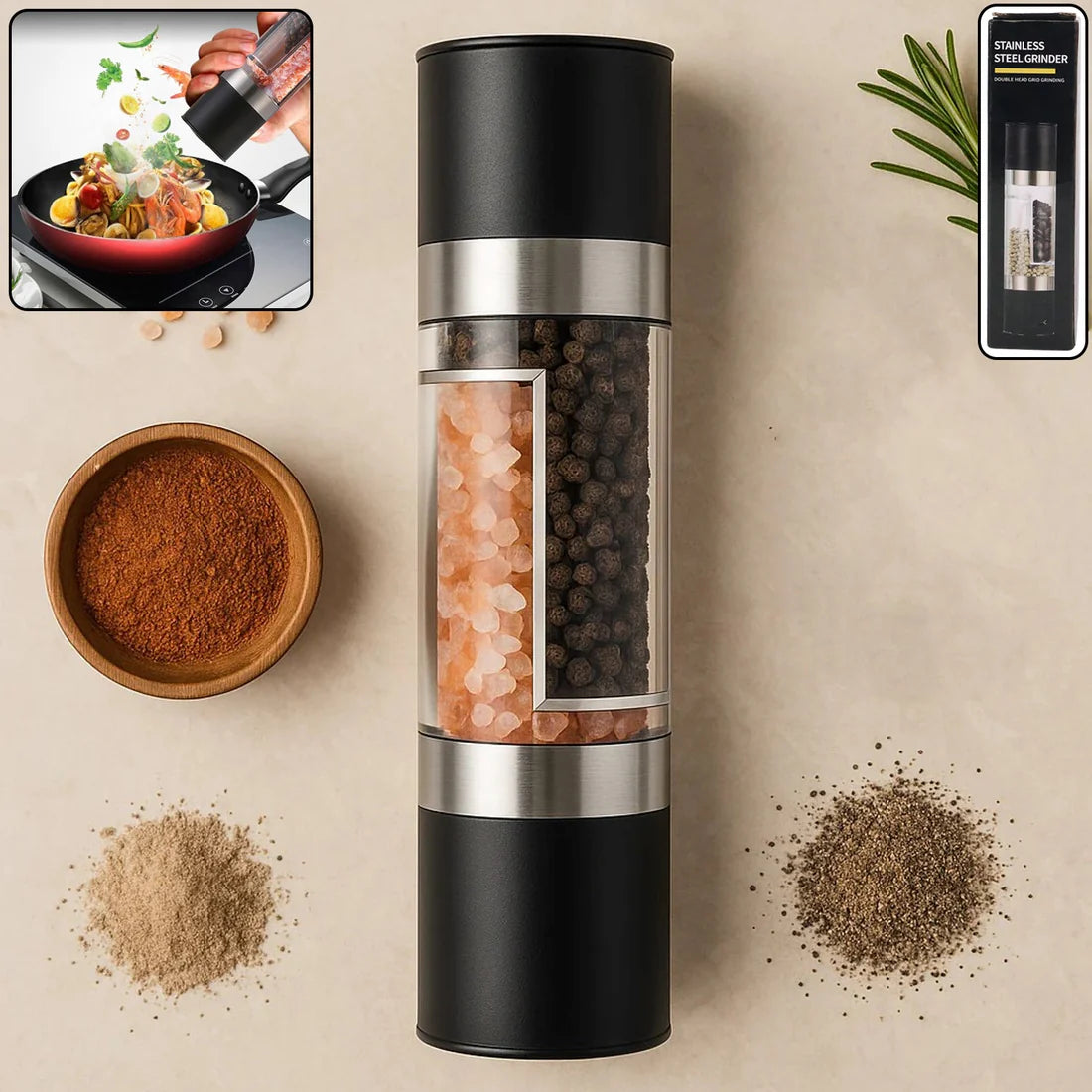 2-in-1 Stainless Steel Salt & Pepper Mill - Happy Price - Image 1