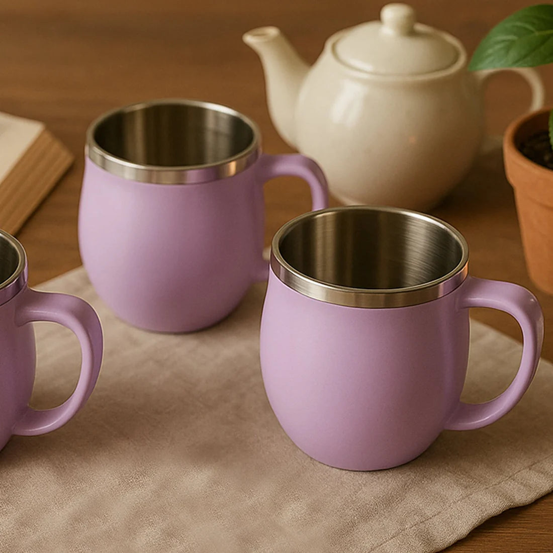 Apex Chit-Chat 6 Pc Double Wall Stainless Steel Mug Set, 200ml Each - Happy Price - Image 2