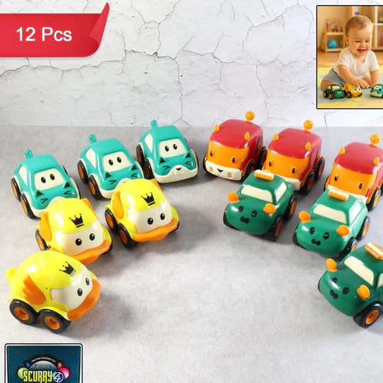 12 Piece Cartoon Pull-Back Car Toy Set for Children - Happy Price - Image 2