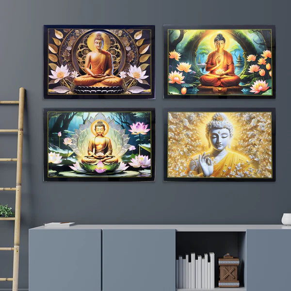 Lord Buddha Wooden Framed Wall Art - 45x30 Cm (1 Pc) - Happy Price - Image 4