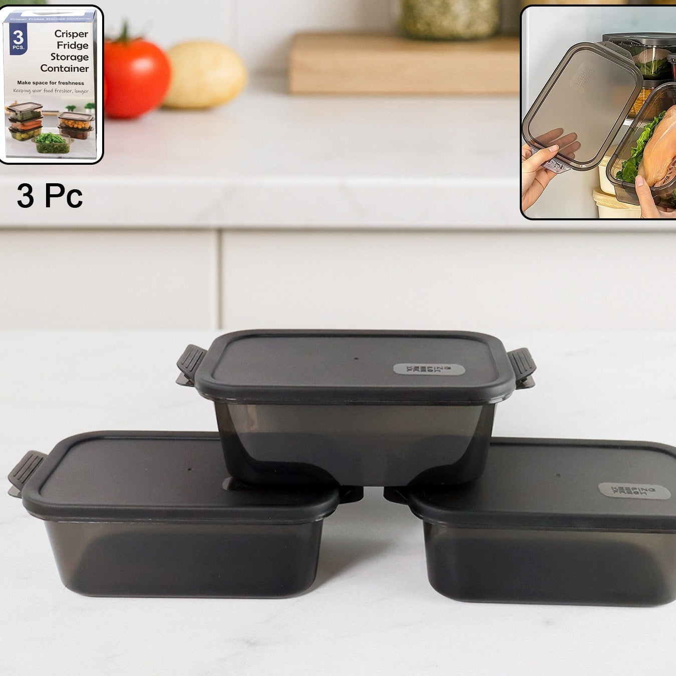 Set of 3 Rectangular Food Containers with Clip-Lock Lids - Happy Price - Image 1