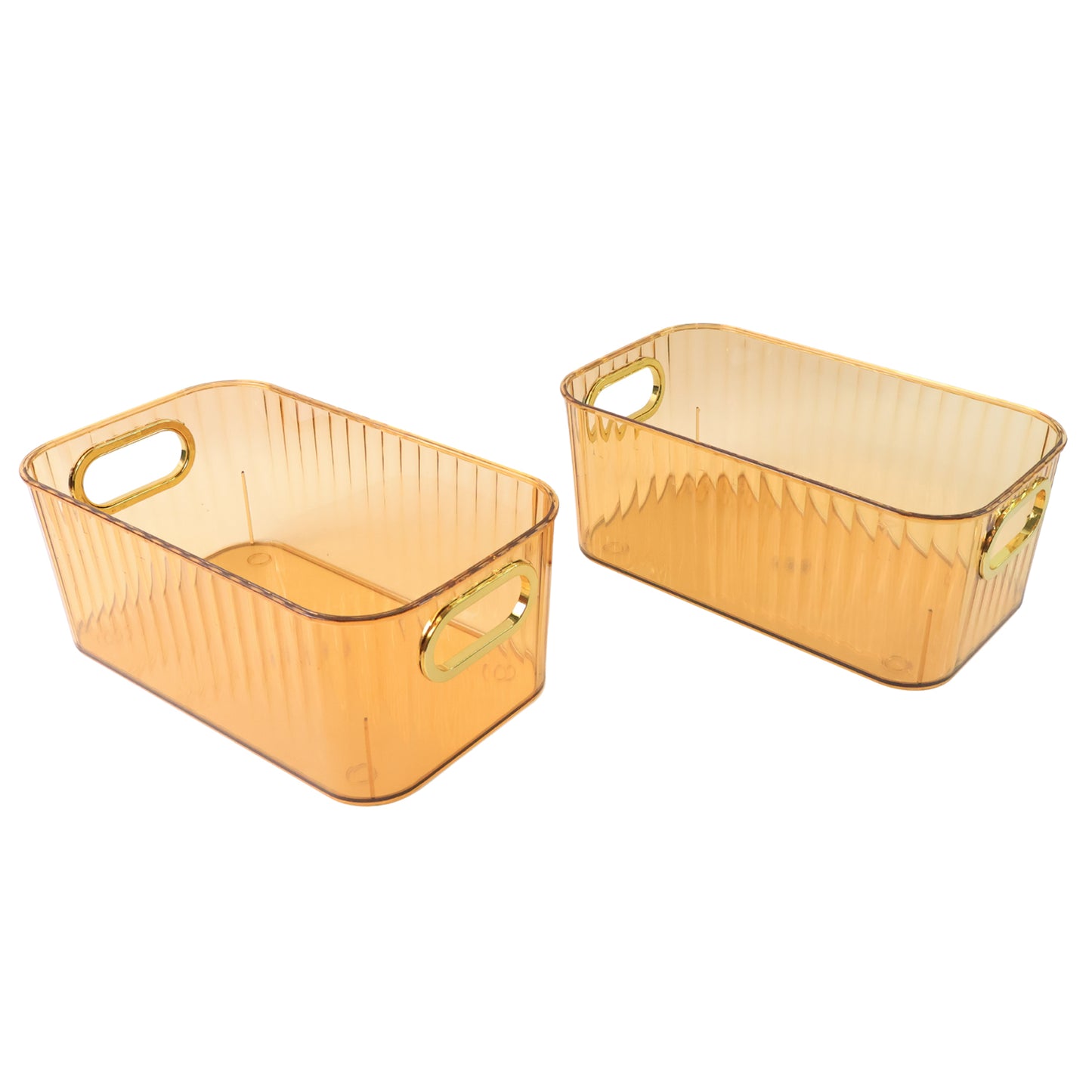 Premium Ribbed Transparent Storage Basket With Gold Handle  Multipurpose Kitchen Amp Home Organizer Box (25x14cm  2 Pc) - Happy Price - Image 2