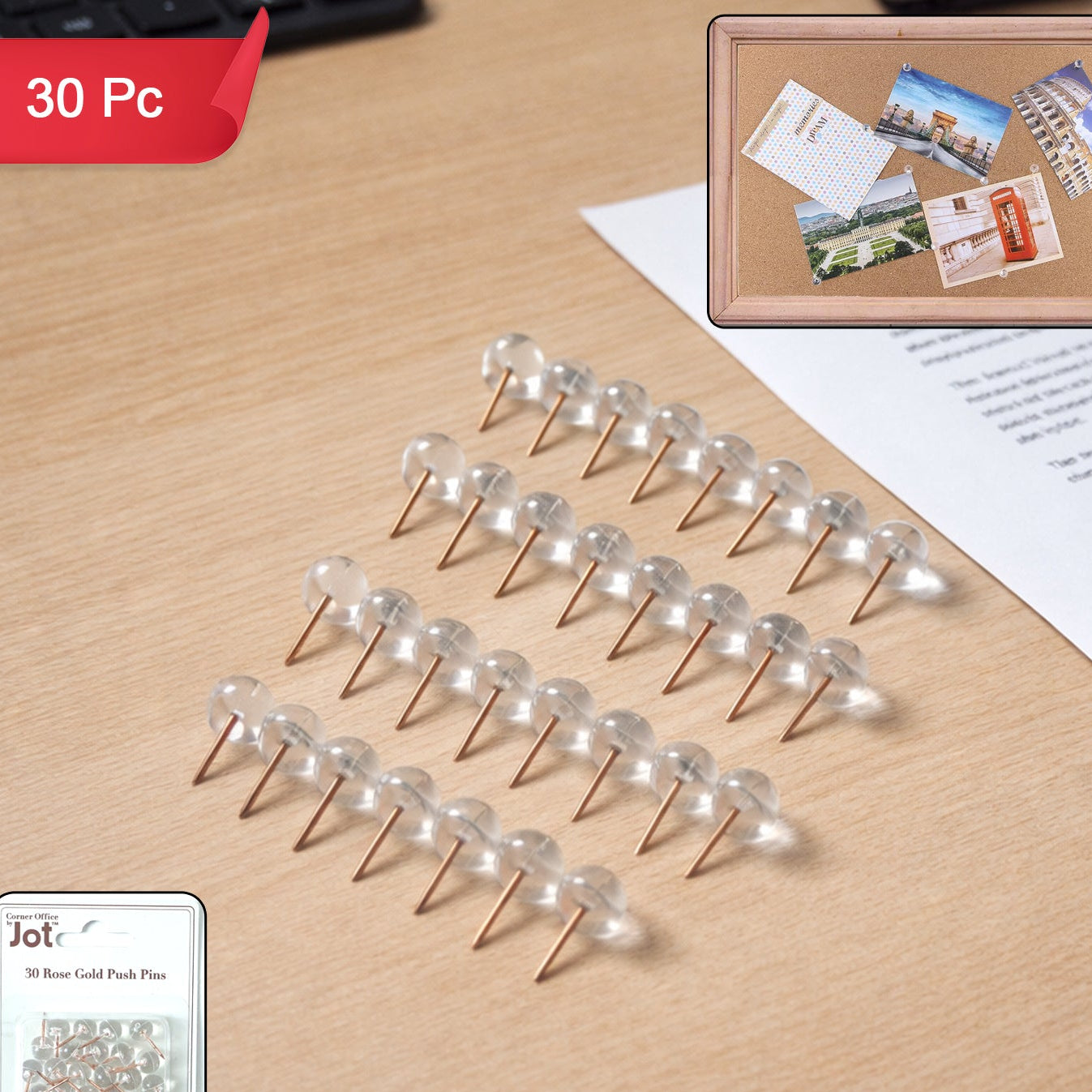 Transparent Crystal Head Push Pins - 30 Pc Set for Notice Boards - Happy Price - Image 1