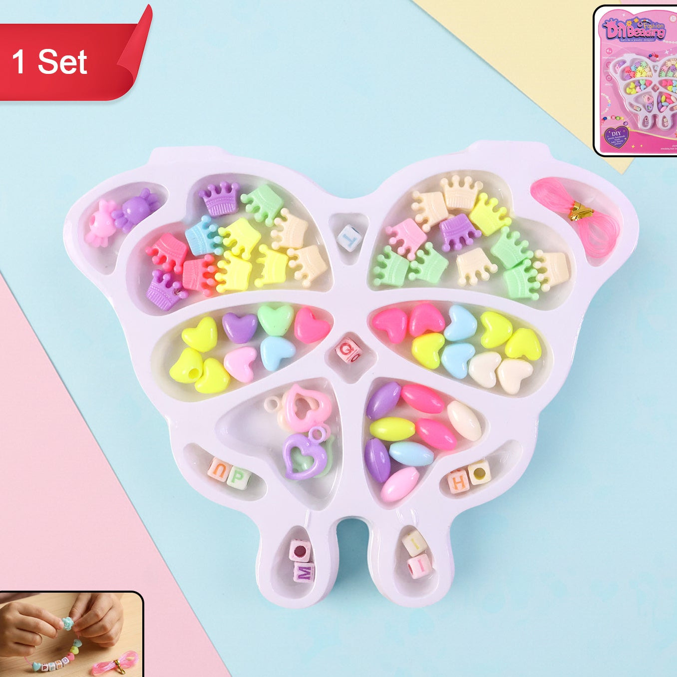 Kids Jewellery Making Kit with Butterfly Organizer Tray - DIY Beads Craft Set (1 Set) - Happy Price - Image 1