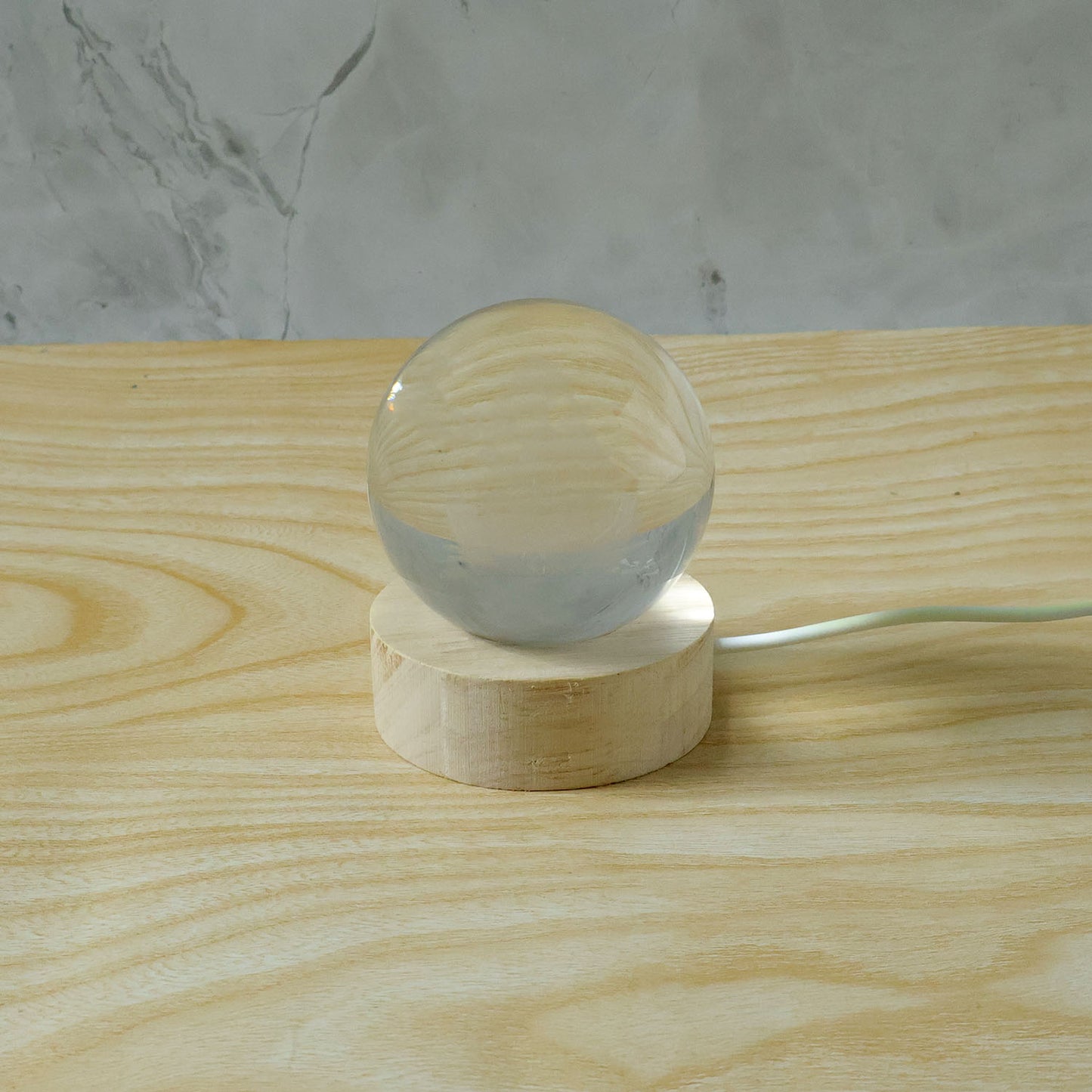 3D Crystal Lakshmi Ball LED Lamp with Wooden Base - Spiritual Decor Light - Happy Price - Image 3
