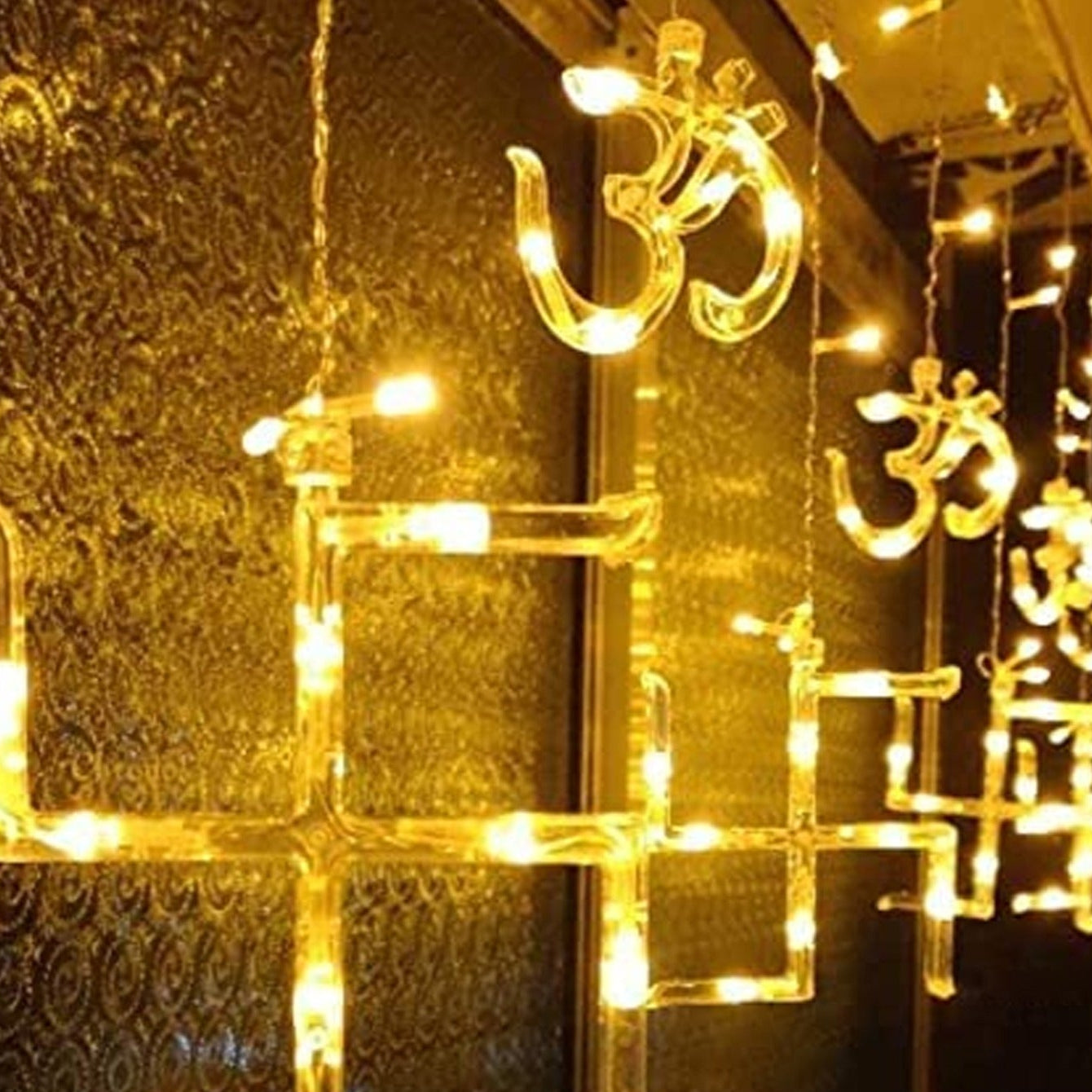 Swastik Om Curtain Decorative Lights String Lights With 12 Hanging Props138 Led Diwali Decoration Items For Home Decor Night Light Room Lights For Bedroom Balcony Decor. - Happy Price - Image 1