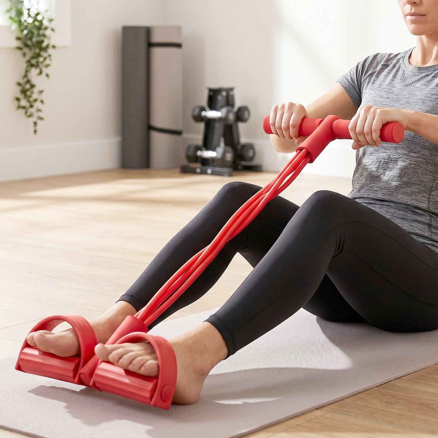 Portable Pull Rope Exerciser with Foot Pedals - Full Body Workout Tool (1 Pc) - Happy Price - Image 6