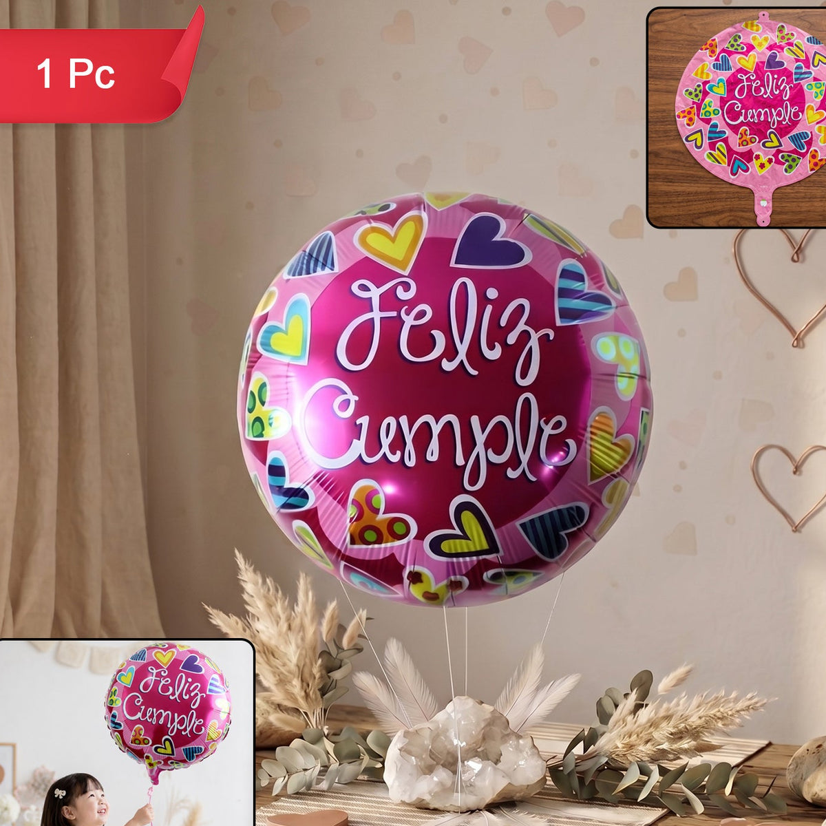 Round Feliz Cumple Birthday Foil Balloon For Party Decoration (1 Pc)