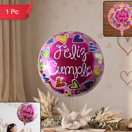 Round Feliz Cumple Birthday Foil Balloon For Party Decoration (1 Pc)