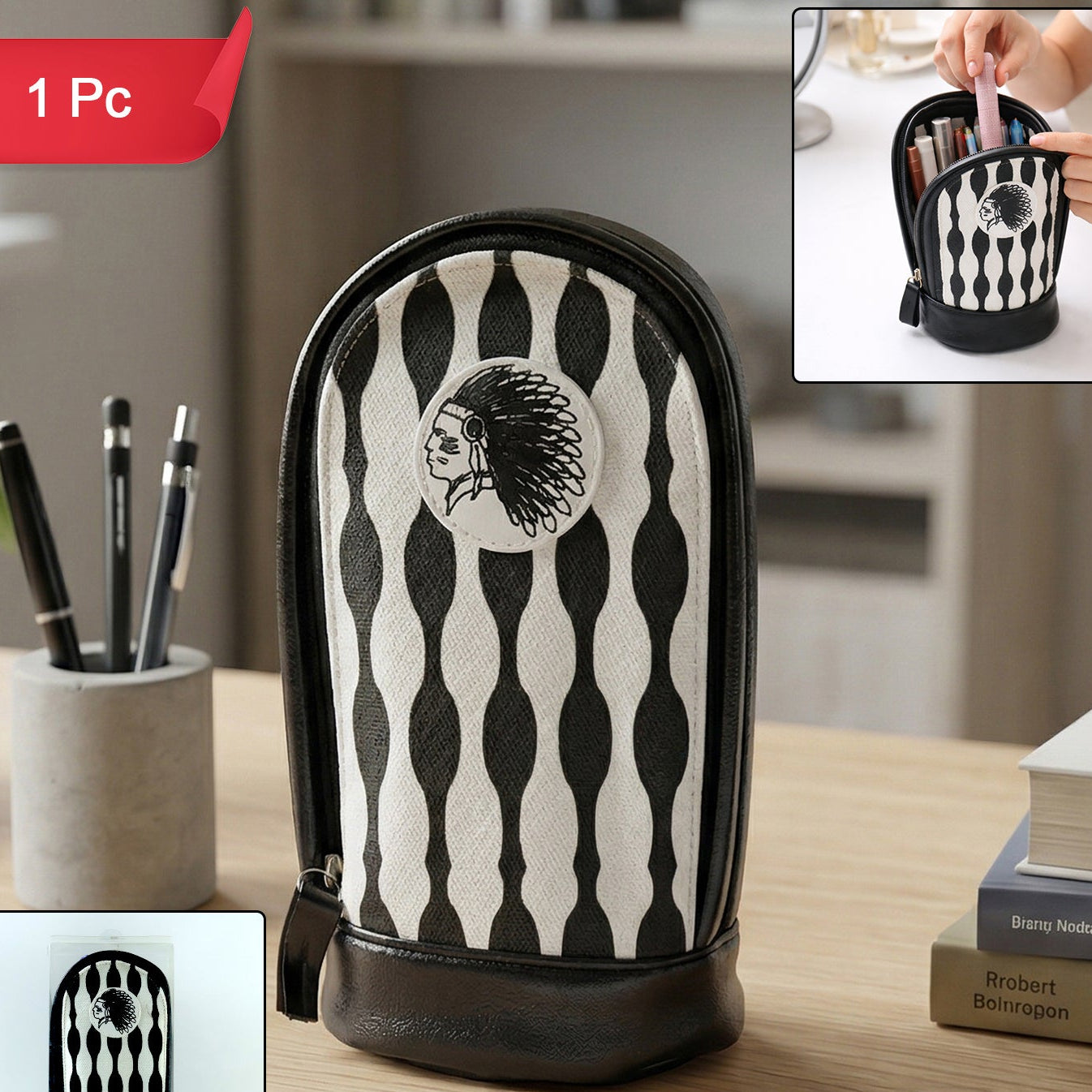 Stylish Hard Base Zipper Pencil Pouch (1 Pc)