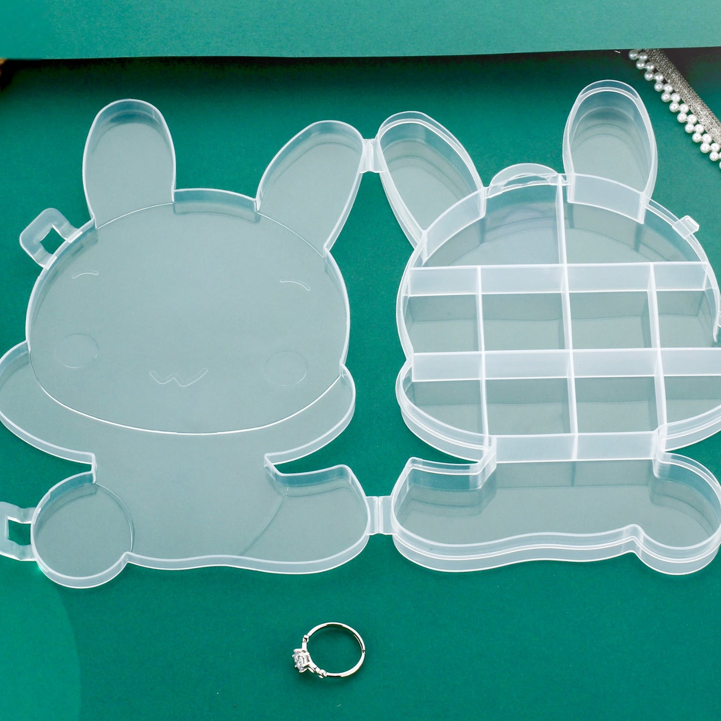 Transparent Cartoon Bear Clear Plastic Storage Box Jewelry Box Jewelry Organizer Holder Cabinets For Small Objects (1 Pc) - Happy Price - Image 3