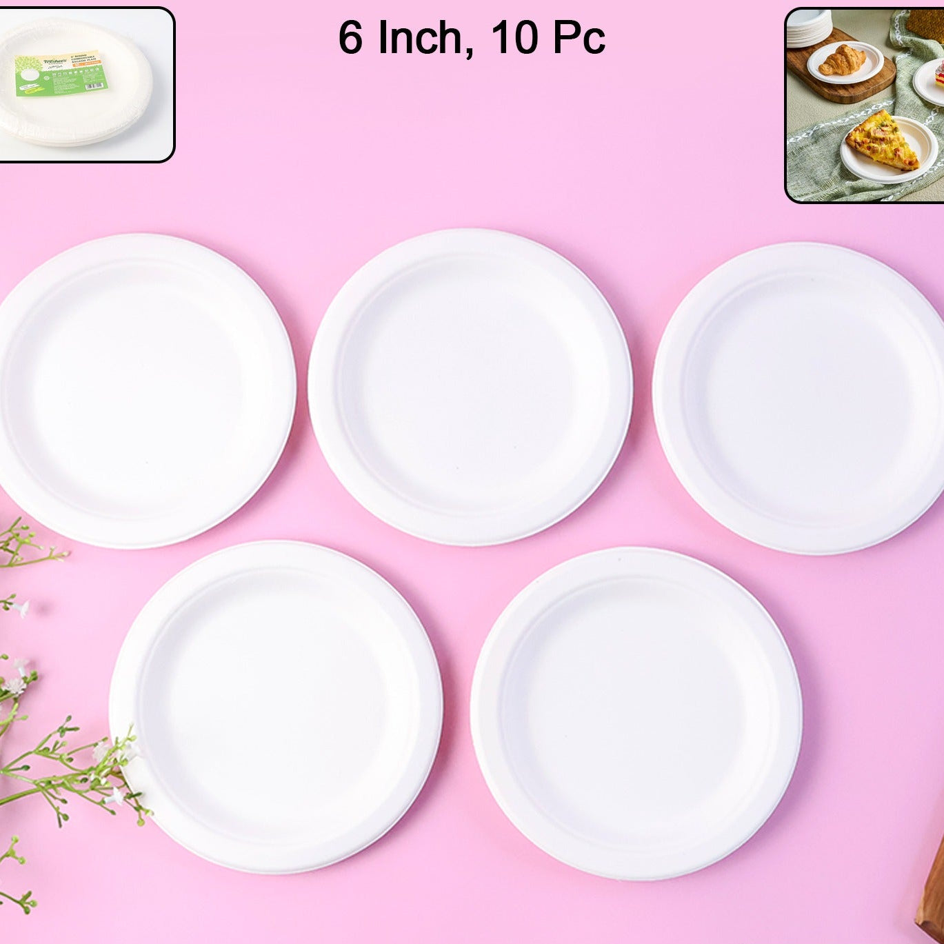 Eco-Friendly 6 Inch Bagasse Plates - 10 Pcs Pack - Happy Price - Image 1