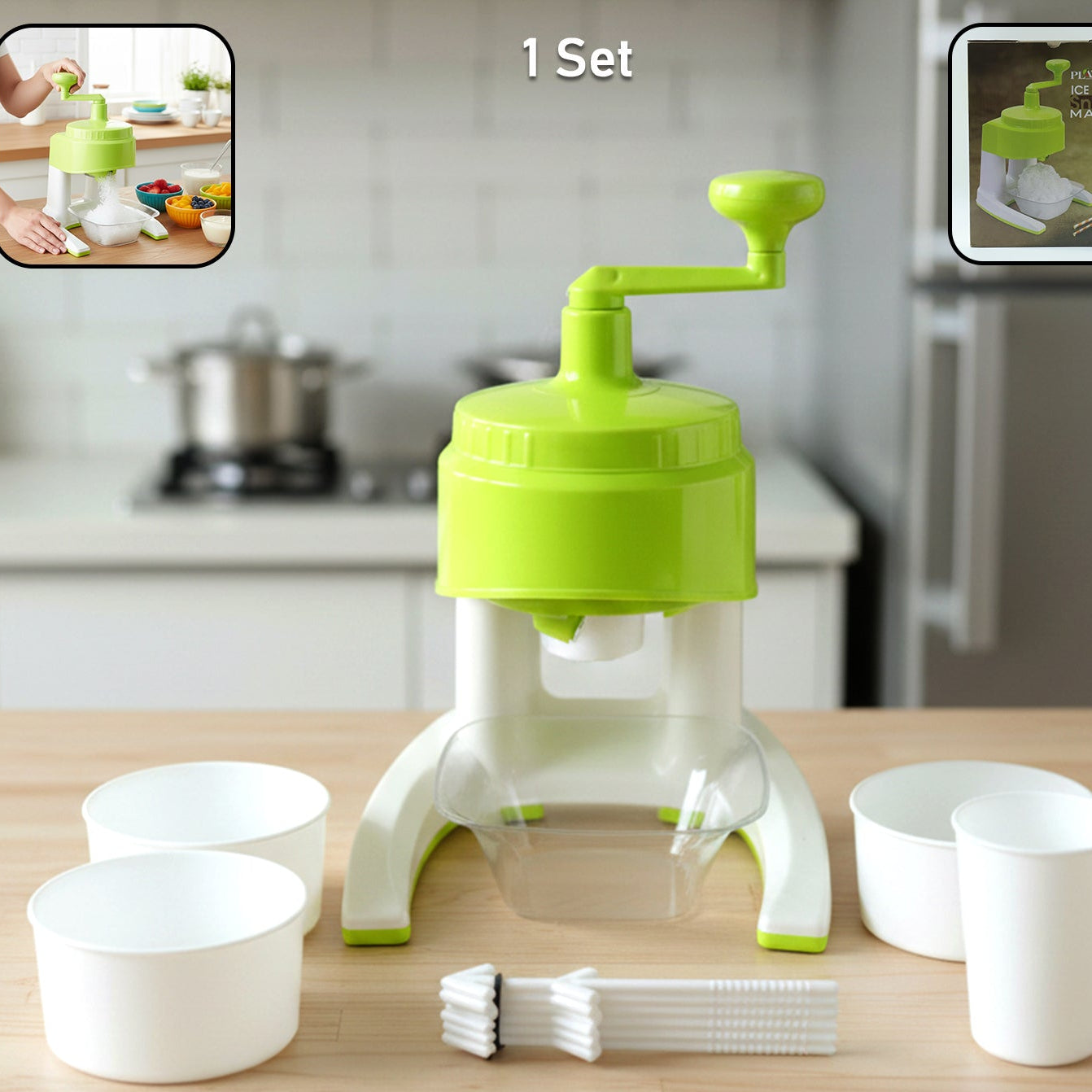 Manual Hand Crank Ice Crusher with Bowl & Cups - 1 Set Mix Color - Happy Price - Image 1