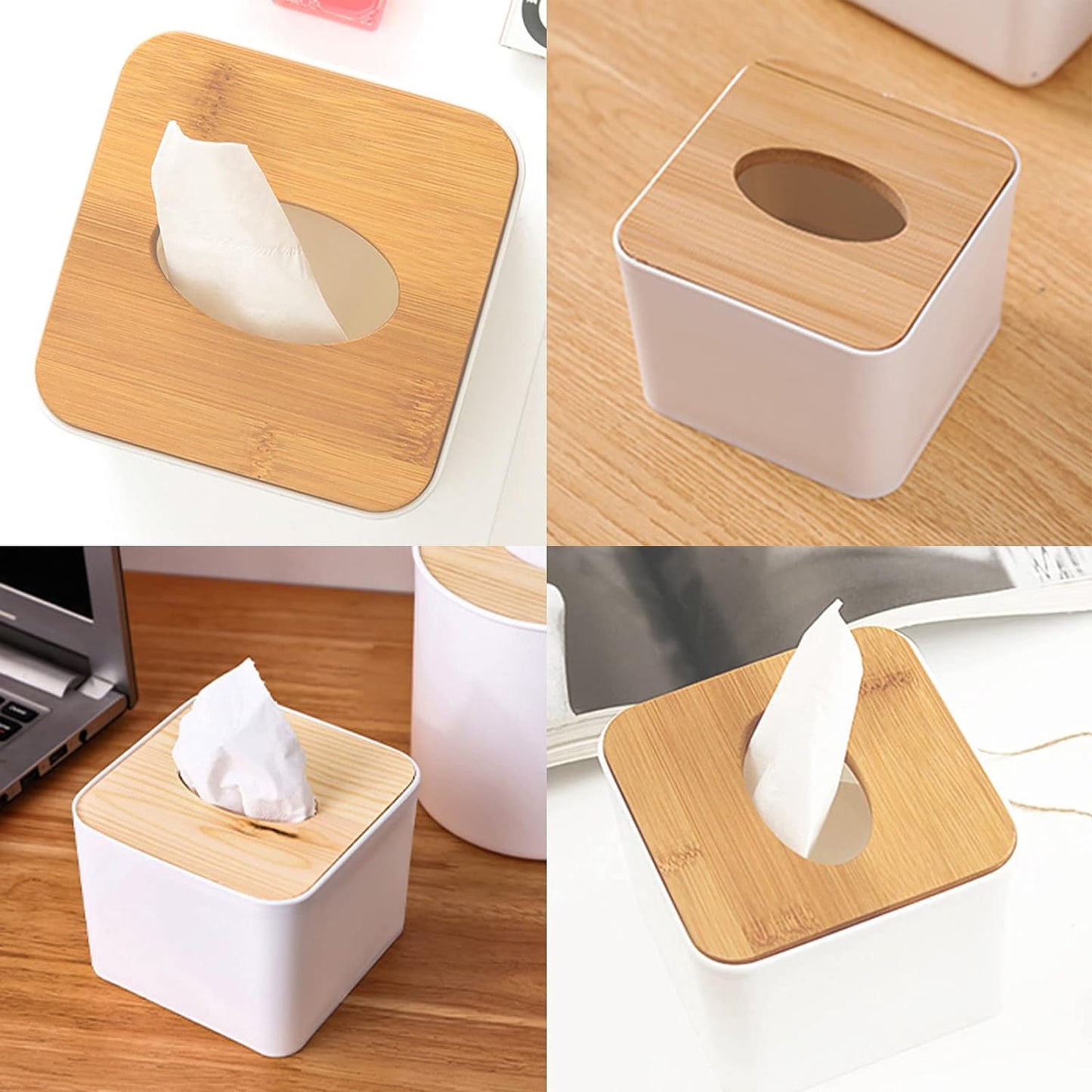 Tissue Box Desktop Stand Bamboo Tissue Cover Box Rectangular Paper Towel Holder Removable Tissue Dispenser For Bathroom Vanity Countertop Bedroom Car Holder Paper Towels Dispenser (1 Pc ) - Happy Price - Image 6