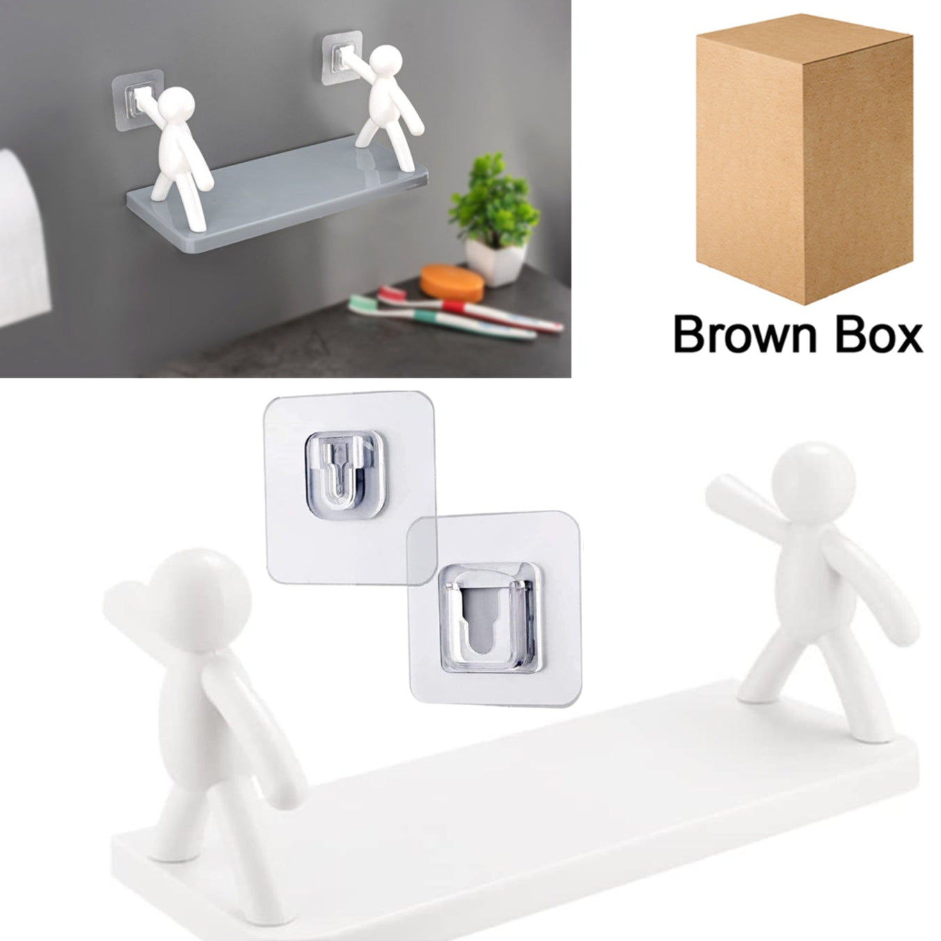 Self Adhesive Cute Floating Shelves Wall Shelf  Wall Mounted Organizer - Human Figurine  Brown Box - Happy Price - Image 1