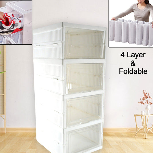Stackable Multifunctional Storage For Clothes Foldable Drawer Shelf Basket Utility Cart Rack Storage Organizer Cart For Kitchen Pantry Closet Bedroom Bathroom Laundry (4 Layer 1 Pc) - Happy Price - Image 1