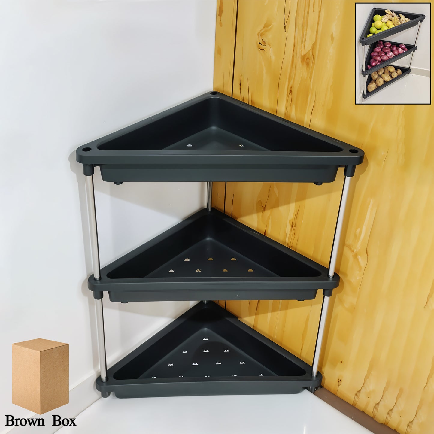 3-layer Multipurpose Plastic Corner Storage Rack - Happy Price - Image 2