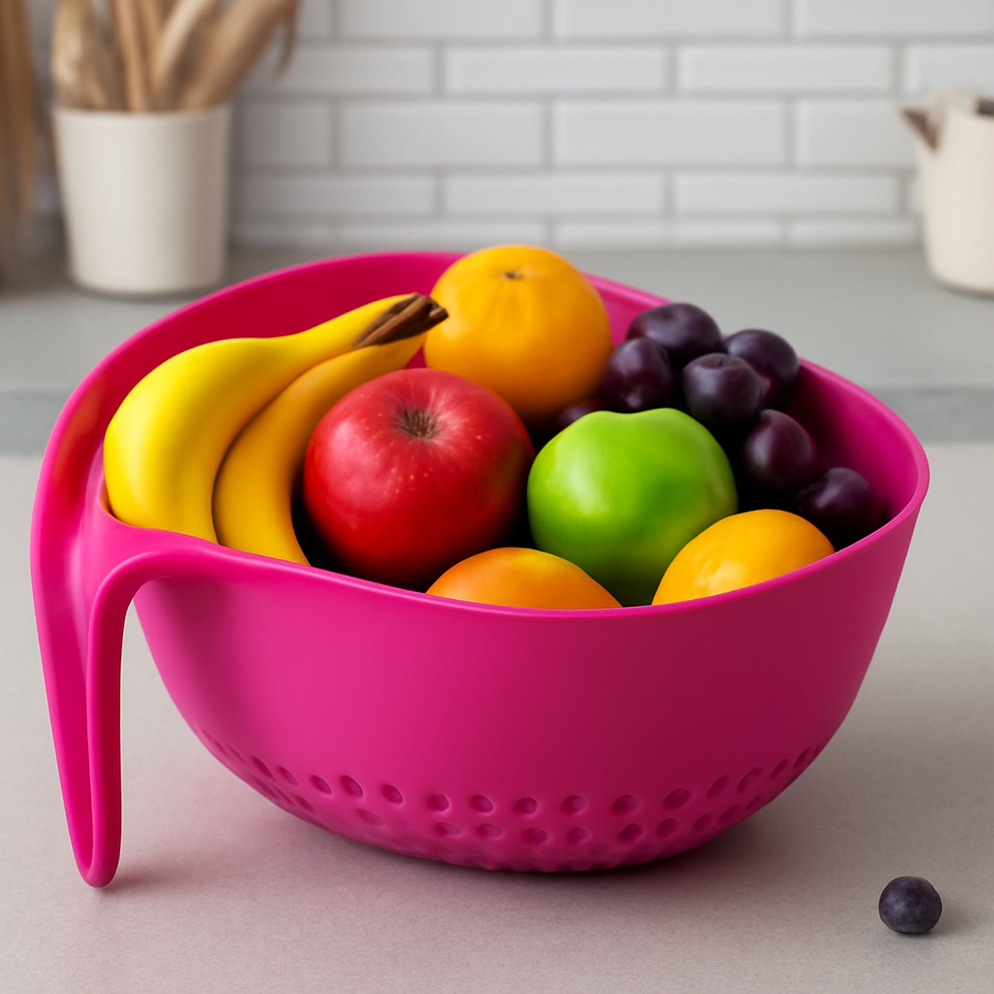 Premium Triangular Kitchen Colander with Handle - 1 Pc Strainer Bowl for Fruits, Vegetables & Rice - Happy Price - Image 6