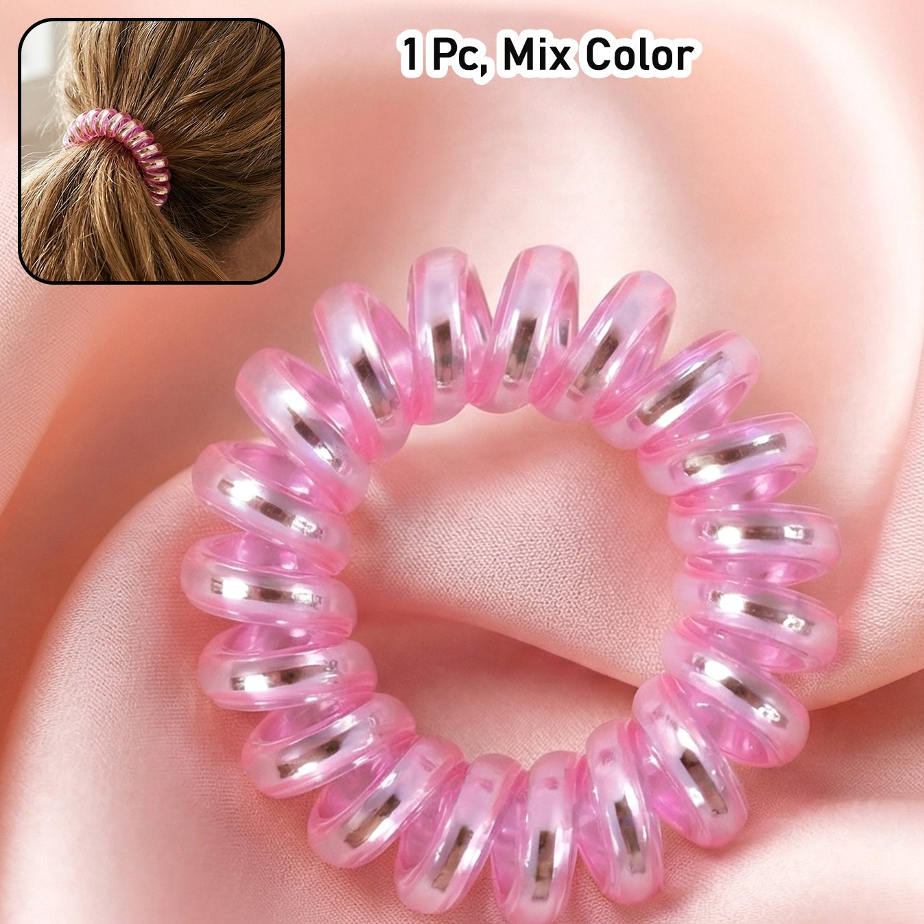 Soft Stretchable Telephone Wire Style Hair Bands Set (1 Pc Mix Color)