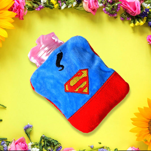 Superman Print Small Hot Water Bag With Cover For Pain Relief Neck Shoulder Pain And Hand Feet Warmer Menstrual Cramps. - Happy Price - Image 1