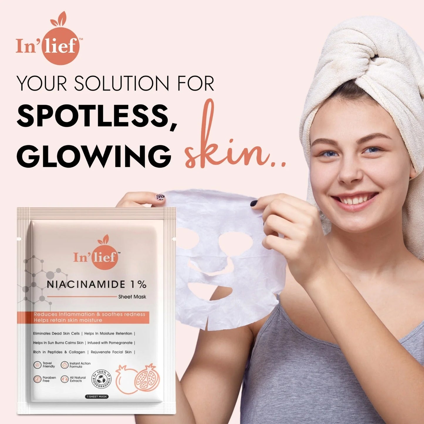 Inlief Niacinamide 1% Hydrating & Calming Facial Sheet Mask - 1 Pc - Happy Price - Image 4