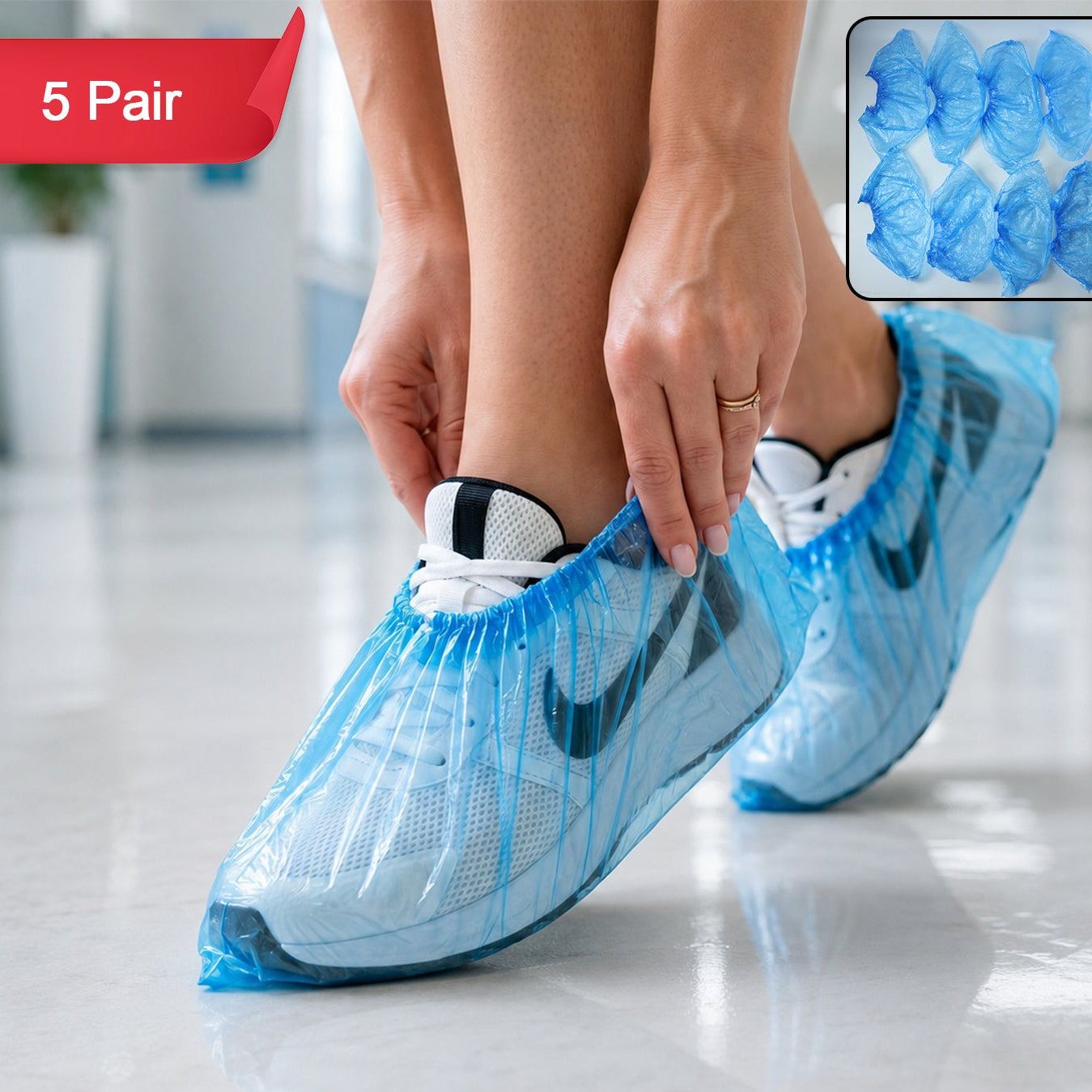 5 Pair Disposable Plastic Shoe Covers with Elastic Fit - Happy Price - Image 1