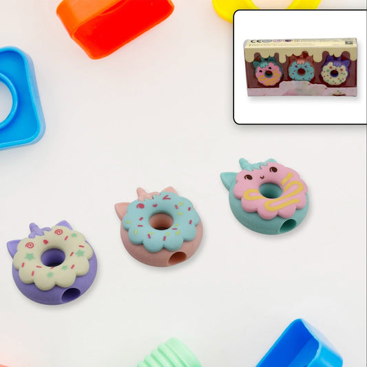 Tree Small Sized Cartoon Themed Non-toxic Donut Erasers School Stationery  For Kids - Boys  Girls  Birthday Gift Return Gift (3pc Set) - Happy Price - Image 1