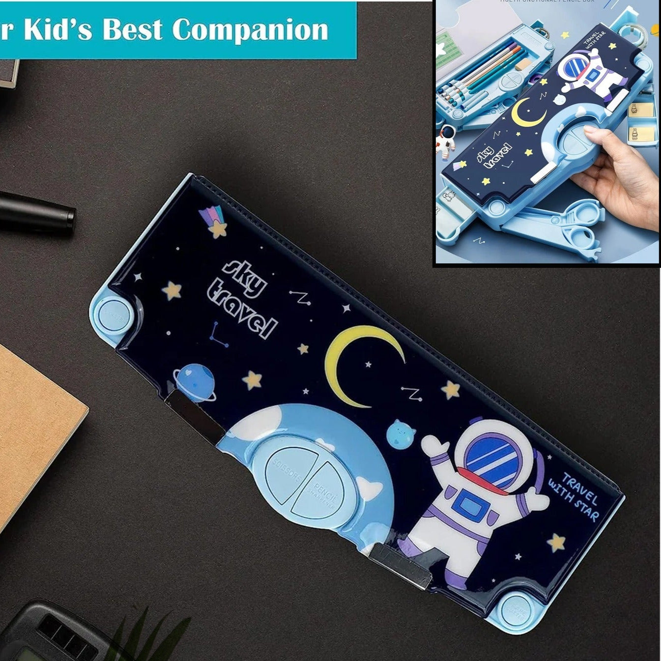 Multifunctional Pencil Box For Kids Space Pencil Box For Boys Kids Pencil Box For Boys  Girls Magnetic Pencil Box For Boys Pop Up Pencil Box Space Theme Return Gifts For Kids (Space Pencil Box) - Happy Price - Image 1